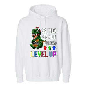 Funny First Day Of 2nd Grade T Rex Gamer Level Up Garment-Dyed Fleece Hoodie