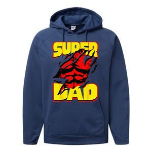 Funny Fatherss Day Dads Birthday Super Dad Hero For Dad Performance Fleece Hoodie