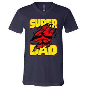 Funny Fatherss Day Dads Birthday Super Dad Hero For Dad V-Neck T-Shirt