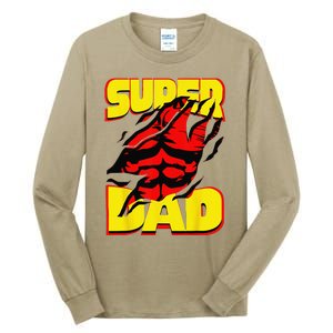 Funny Fatherss Day Dads Birthday Super Dad Hero For Dad Tall Long Sleeve T-Shirt