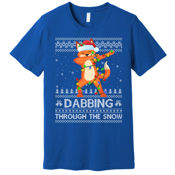 Funny Fox Dabbing Through The Snow Ugly Fox Christmas Gift Premium T-Shirt