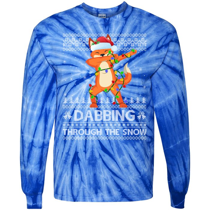 Funny Fox Dabbing Through The Snow Ugly Fox Christmas Gift Tie-Dye Long Sleeve Shirt