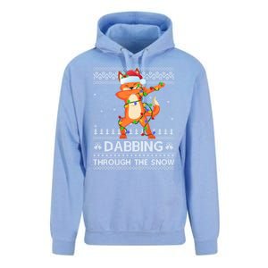 Funny Fox Dabbing Through The Snow Ugly Fox Christmas Gift Unisex Surf Hoodie