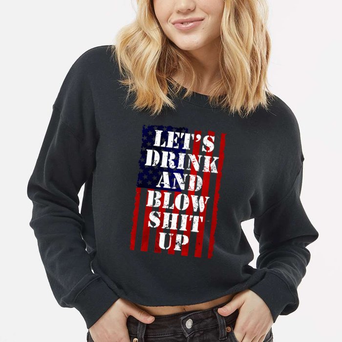 Funny Fireworks Day Drinking Cropped Pullover Crew