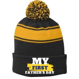 First Fathers Day Tee First Time Dad Father Gift Stripe Pom Pom Beanie