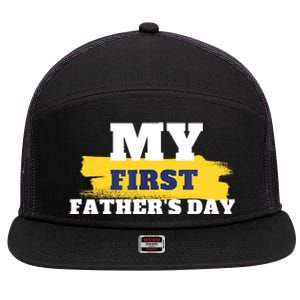 First Fathers Day Tee First Time Dad Father Gift 7 Panel Mesh Trucker Snapback Hat