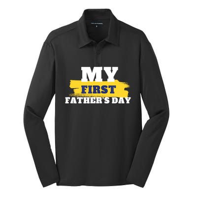 First Fathers Day Tee First Time Dad Father Gift Silk Touch Performance Long Sleeve Polo