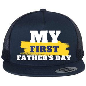 First Fathers Day Tee First Time Dad Father Gift Flat Bill Trucker Hat