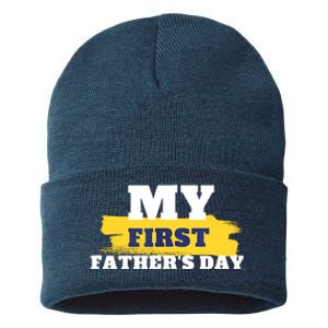 First Fathers Day Tee First Time Dad Father Gift Sustainable Knit Beanie