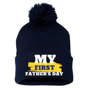 First Fathers Day Tee First Time Dad Father Gift Pom Pom 12in Knit Beanie