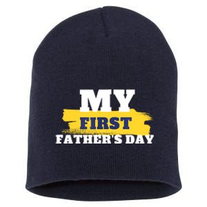 First Fathers Day Tee First Time Dad Father Gift Short Acrylic Beanie