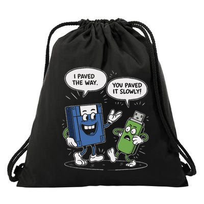 Funny Floppy Disk Vs. Usb Flash Drive Cartoon Design Drawstring Bag