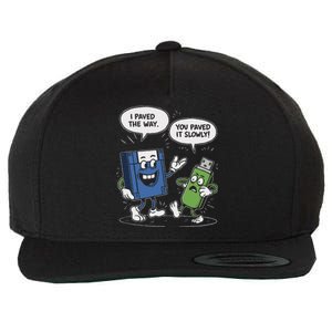 Funny Floppy Disk Vs. Usb Flash Drive Cartoon Design Wool Snapback Cap