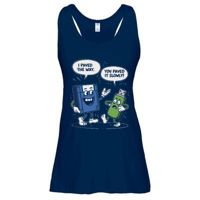 Funny Floppy Disk Vs. Usb Flash Drive Cartoon Design Ladies Essential Flowy Tank