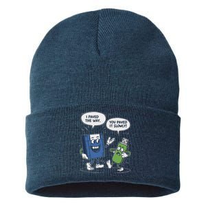 Funny Floppy Disk Vs. Usb Flash Drive Cartoon Design Sustainable Knit Beanie