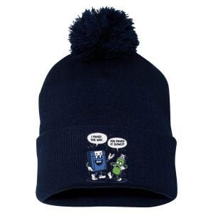 Funny Floppy Disk Vs. Usb Flash Drive Cartoon Design Pom Pom 12in Knit Beanie