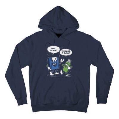 Funny Floppy Disk Vs. Usb Flash Drive Cartoon Design Tall Hoodie