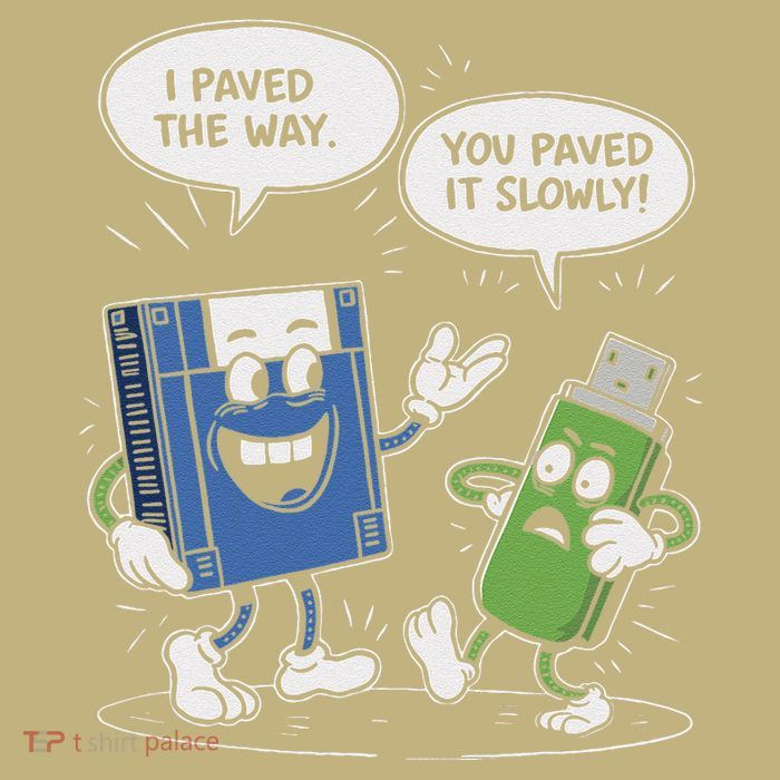 Funny Floppy Disk Vs. Usb Flash Drive Cartoon Design Button