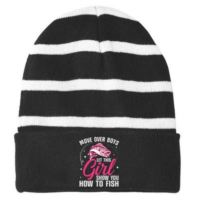 Funny Fishing Design For Fisherman Fishing Lover Striped Beanie with Solid Band