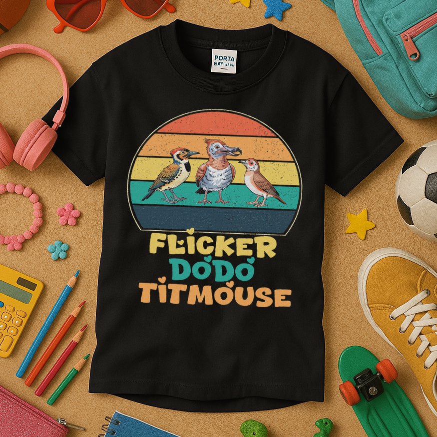 Funny Flicker Dodo Titmouse Bird Watch Nature Lover Kids T-Shirt
