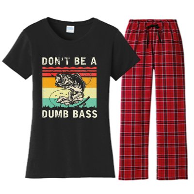 Funny Fishing DonT Be A Dumb Bass Vintage Fisherman Women's Flannel Pajama Set