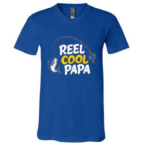 Funny FatherS Day Fish Reel Cool Fisher Papa Fishing Dad Funny Gift V-Neck T-Shirt