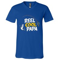 Funny FatherS Day Fish Reel Cool Fisher Papa Fishing Dad Funny Gift V-Neck T-Shirt