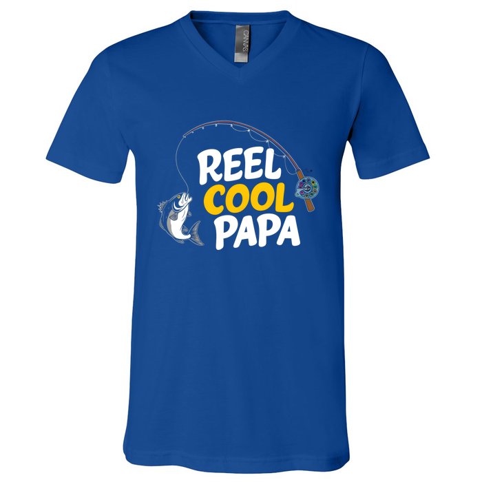 Funny FatherS Day Fish Reel Cool Fisher Papa Fishing Dad Funny Gift V-Neck T-Shirt