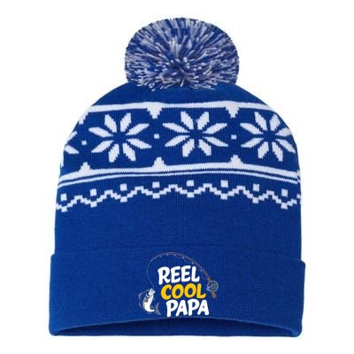 Funny FatherS Day Fish Reel Cool Fisher Papa Fishing Dad Funny Gift USA-Made Snowflake Beanie