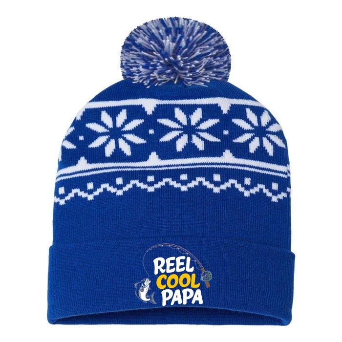 Funny FatherS Day Fish Reel Cool Fisher Papa Fishing Dad Funny Gift USA-Made Snowflake Beanie