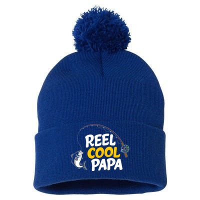 Funny FatherS Day Fish Reel Cool Fisher Papa Fishing Dad Funny Gift Pom Pom 12in Knit Beanie