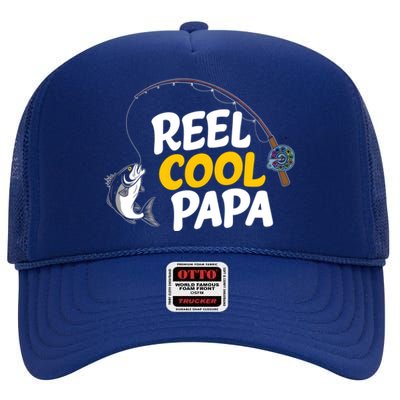 Funny FatherS Day Fish Reel Cool Fisher Papa Fishing Dad Funny Gift High Crown Mesh Back Trucker Hat