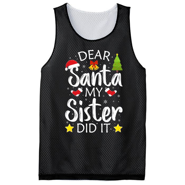 Family Funny Dear Santa My Sister Did It Christmas Pajama Mesh Reversible Basketball Jersey Tank