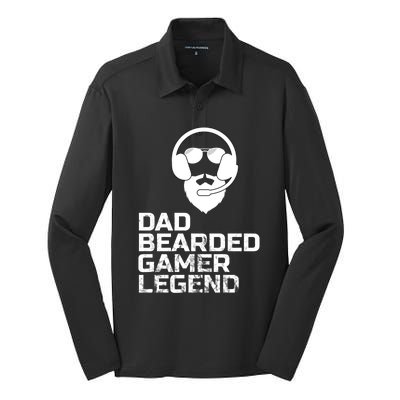 Funny Fathers Day Gaming Gift For Dad Bearded Dad Gamer Funny Gift Silk Touch Performance Long Sleeve Polo