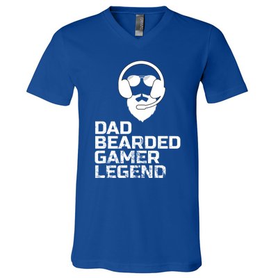 Funny Fathers Day Gaming Gift For Dad Bearded Dad Gamer Funny Gift V-Neck T-Shirt