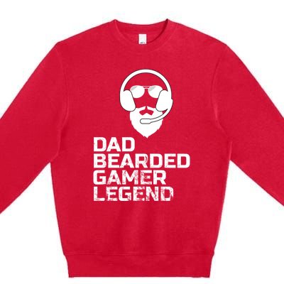 Funny Fathers Day Gaming Gift For Dad Bearded Dad Gamer Funny Gift Premium Crewneck Sweatshirt