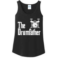 Funny Fathers Day The Drumfather Drummer Musician Dad Gift Ladies Essential Tank