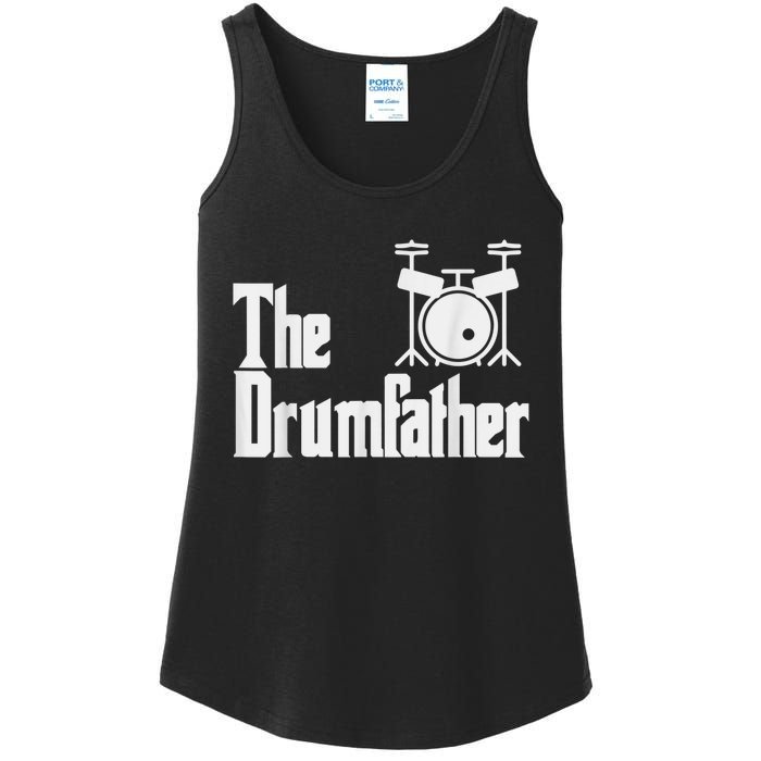 Funny Fathers Day The Drumfather Drummer Musician Dad Gift Ladies Essential Tank