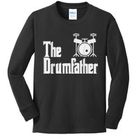 Funny Fathers Day The Drumfather Drummer Musician Dad Gift Kids Long Sleeve Shirt