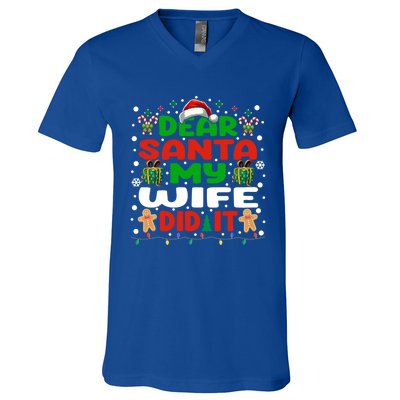 Family Funny Dear Santa My Wife Did It Christmas Pajama Gift V-Neck T-Shirt