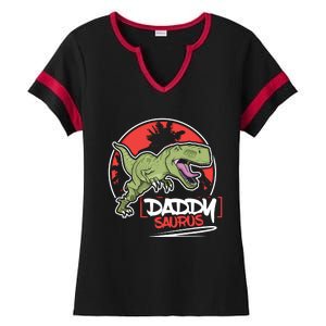 Funny Fathers Day Gift Idea Daddysaurus Rex Gift Ladies Halftime Notch Neck Tee