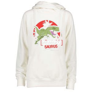 Funny Fathers Day Gift Idea Daddysaurus Rex Gift Womens Funnel Neck Pullover Hood