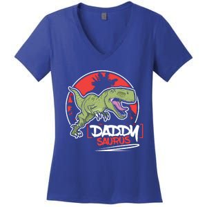 Funny Fathers Day Gift Idea Daddysaurus Rex Gift Women's V-Neck T-Shirt