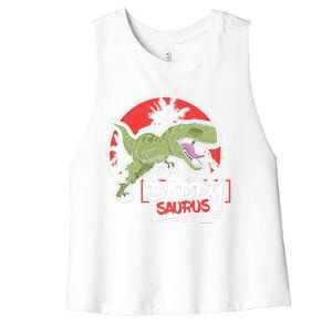 Funny Fathers Day Gift Idea Daddysaurus Rex Gift Women's Racerback Cropped Tank