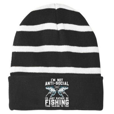 Funny Fishing Design For Wo Fisherman Fishing Lover Striped Beanie with Solid Band