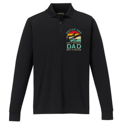 Funny Fathers Day Guitar Dad For Guitarist Music Lover Dad Performance Long Sleeve Polo