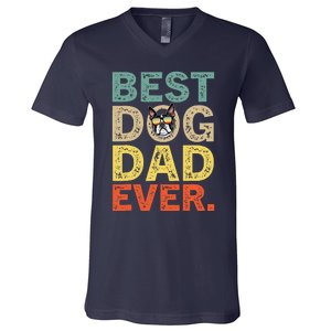 Funny Fathers Day For Dad Boston Terrier Best Dog Dad Ever V-Neck T-Shirt