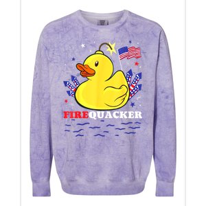 Funny Firecracker Duck 4th Of July Patriotic Day Usa Flag Gift Colorblast Crewneck Sweatshirt