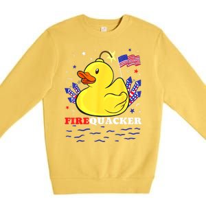 Funny Firecracker Duck 4th Of July Patriotic Day Usa Flag Gift Premium Crewneck Sweatshirt