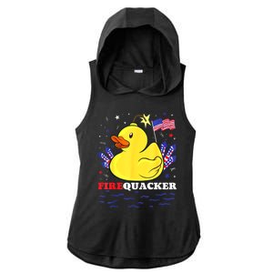 Funny Firecracker Duck 4th Of July Patriotic Day Usa Flag Gift Ladies PosiCharge Tri-Blend Wicking Draft Hoodie Tank